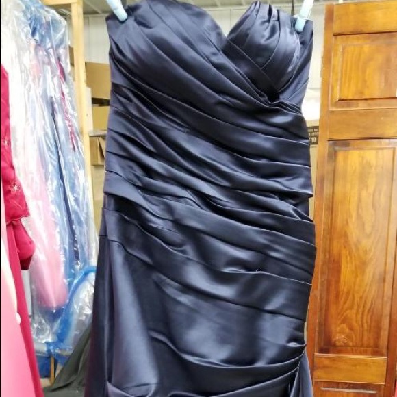 Navy Satin Sweetheart Prom Dress - Picture 3 of 5